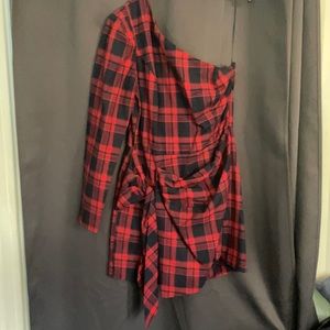 One Shouldered Plaid Skort